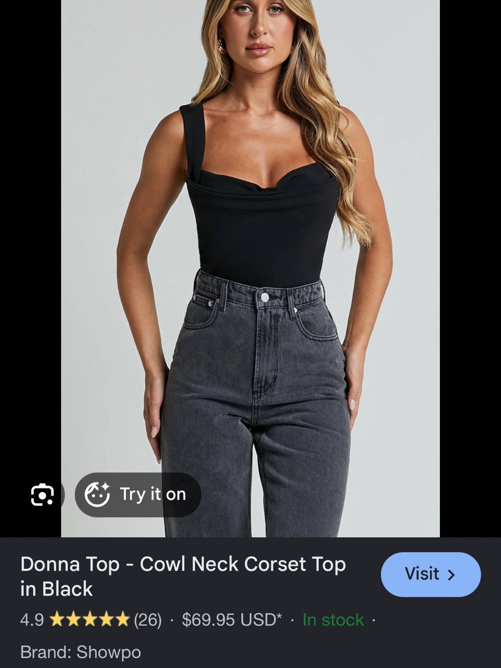 Showpo. Donna Cowl Neck Corset Top — Black